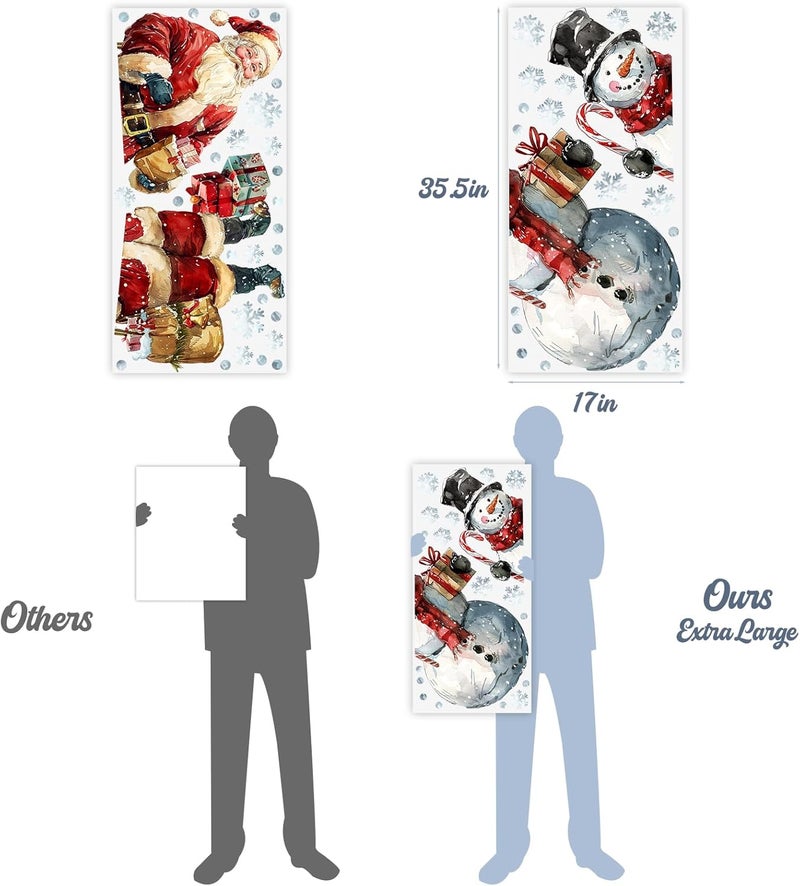 Ivenf Christmas Window Clings Decorations: 2 Sheets Extra Large Santa Claus Snowman Window Clings with Snowflakes, Watercolor Rustic Xmas Stickers for Kids Home Office School Winter Holiday Décor - Image 2